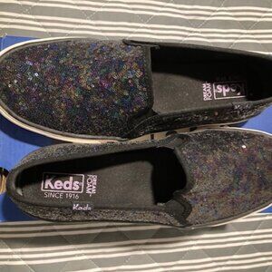 Keds Women's Double Decker Black Sequin Sz 7 1/2